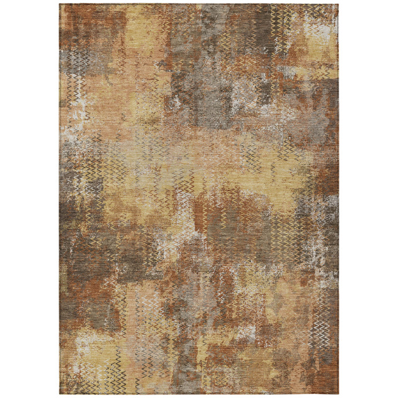 Machine Washable Indoor/Outdoor Chantille ACN2790 Abstract Rug, 9' x 12', Copper