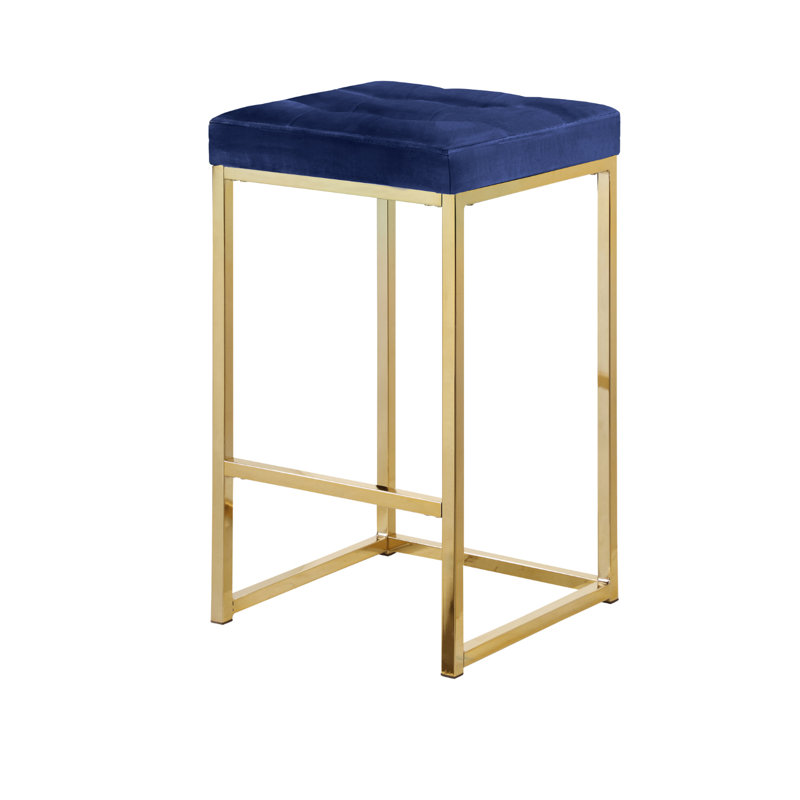Tabouret de comptoir à tuyaux II en velours, Bleu