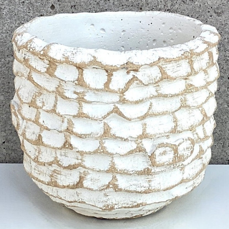 Pot texturé blanc délavé, H 5,3 po x l 5,9 po x P 5,9 po, Blanc / Brun