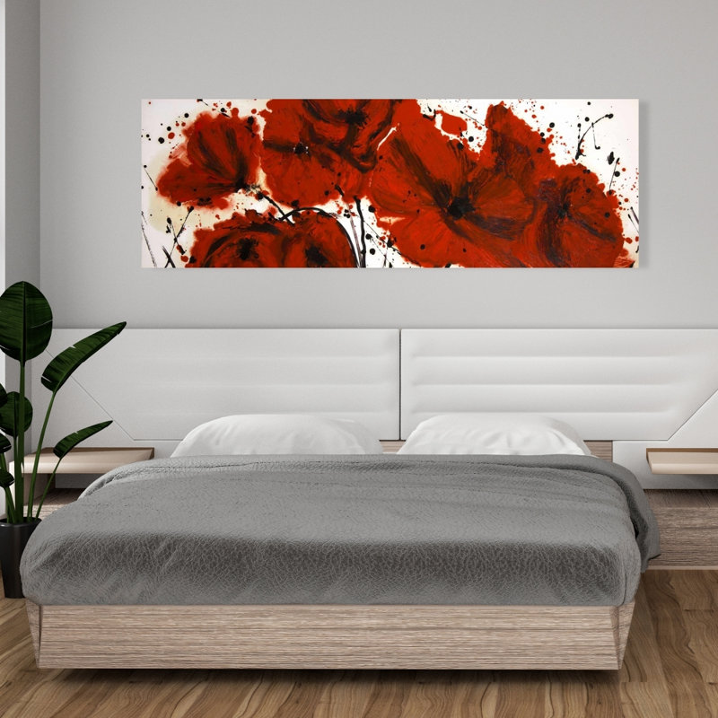 Abstrait champ de fleurs rouges - Toile florale pour la décoration intérieure