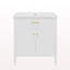 Meuble-lavabo 30 po avec lavabo, armoire de salle de bain avec portes à fermeture en douceur et tablette réglable, conception à profil courbé, pieds en bois d'hévéa, blanc-1437086150