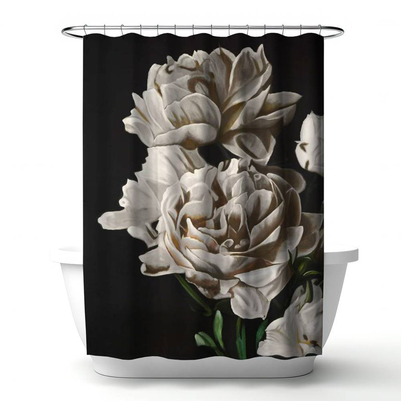 Shower Curtain FL355 – Polyester Shower Curtain, Dye Sublimation Print, 71" W × 74" L, Black/Beige