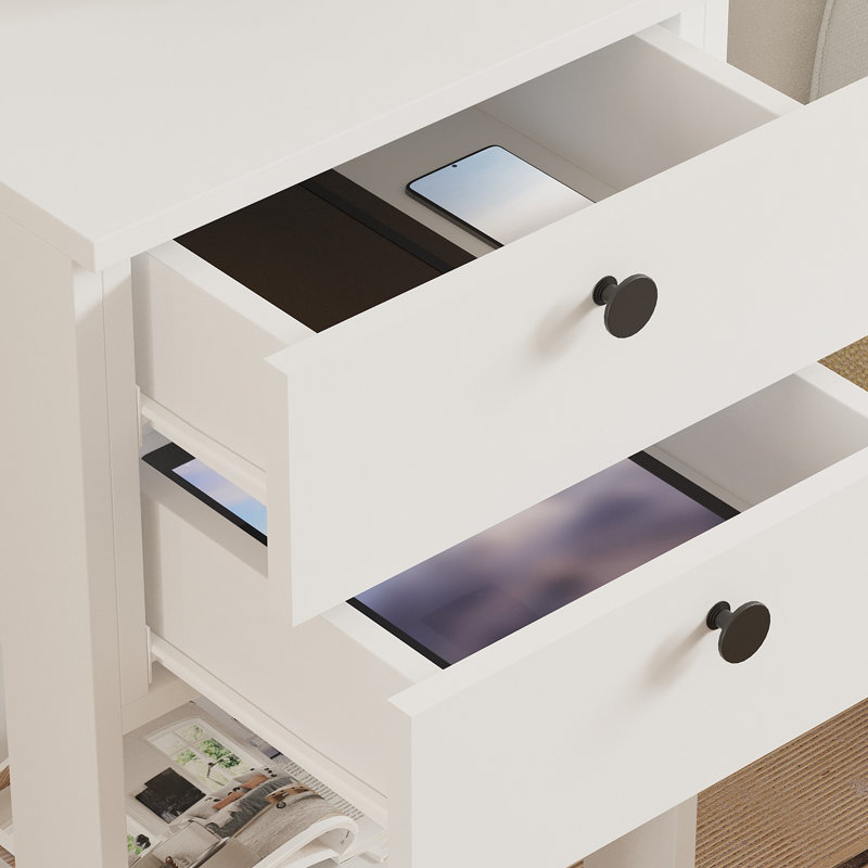 Table de chevet 2 tiroirs Ellioes, Blanc