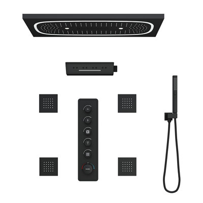 5-Function Luxury LED Thermostatic Shower System with Bluetooth Music, 4 Body Jets, Handheld Shower