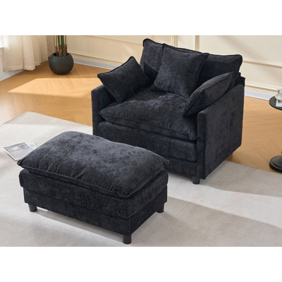 39.4" Upholstered Reading Armchair With Ottoman
