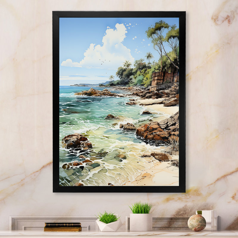 Brodi thaïlandais, brise côtière sur toile, H 40 po x l 30 po x P 1,5 po, Cadre photo noir