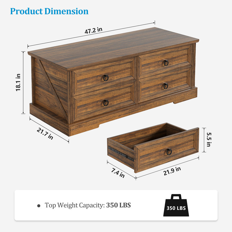 Rustic Wood Coffee Table With Drawers, Brown