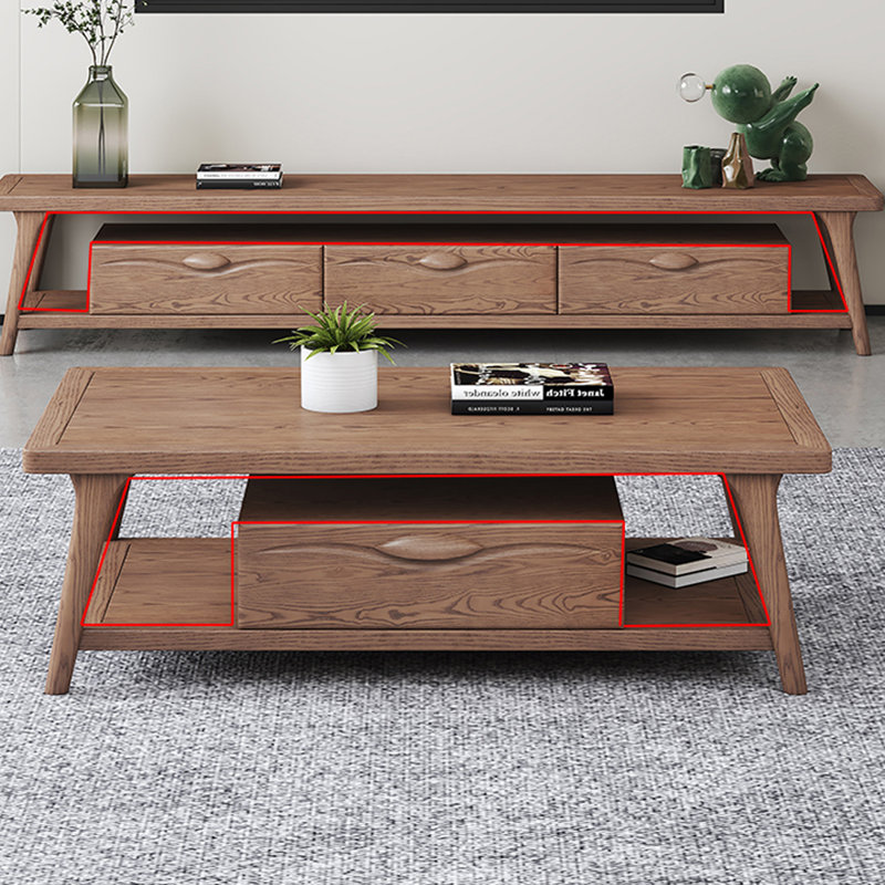 Ensemble de meuble télé et table basse en bois de frêne