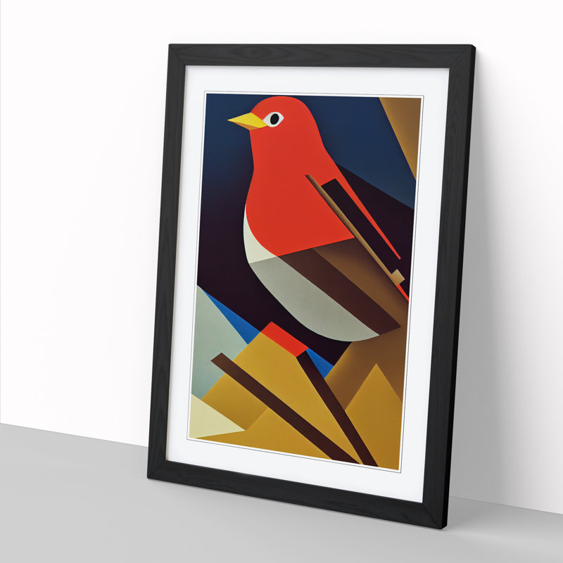 Riam Robin Bird Abstract Vol.9 - Single Picture Frame Print, 64cm H x 46cm W x 2cm D, Black