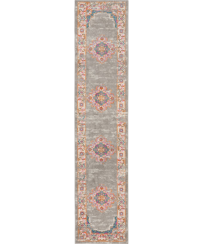 Tapis gris traditionnel Augusta, Tapis de couloir 2 pi 2 po x 10 pi