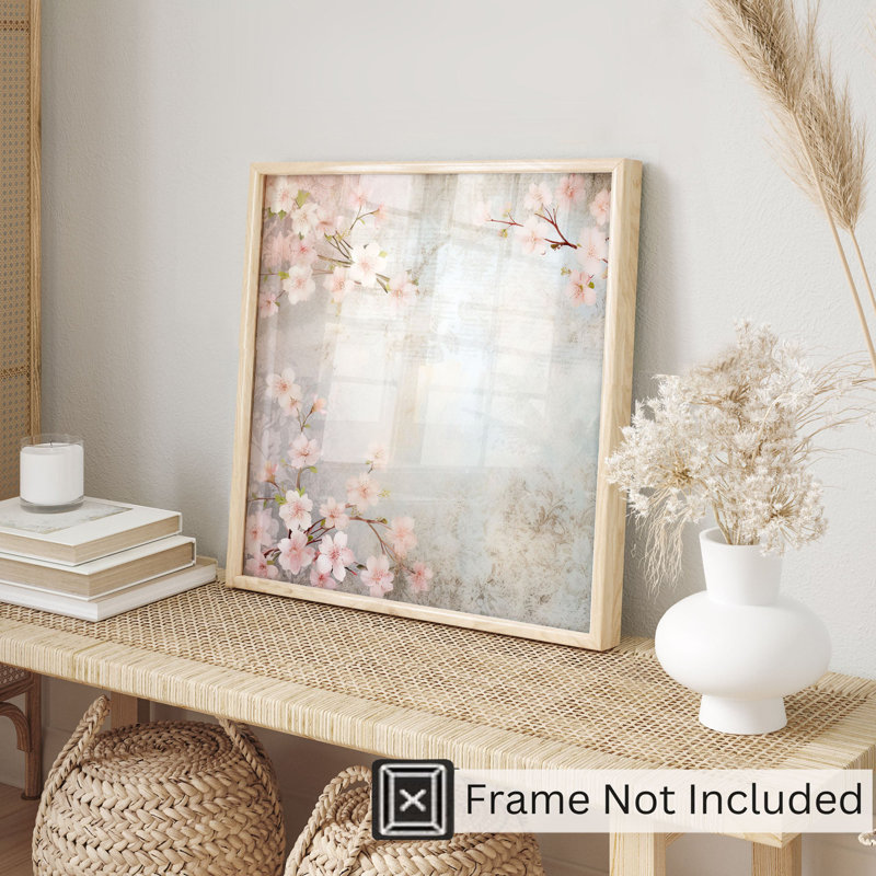 Impression florale d'inspiration asiatique zen, H 20 po x l 20 po