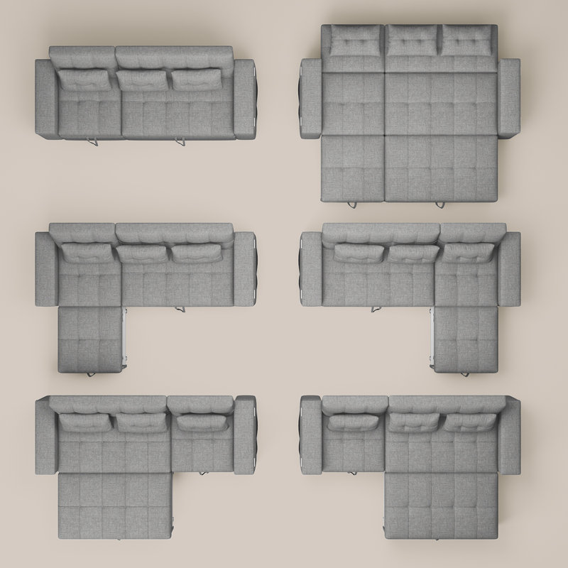 Upholstered Sleeper Sofa with Pull-Out Bed & Chaise Lounge - Wide Storage Arms & Side Pockets for Living Room, Bedroom, or Home Office