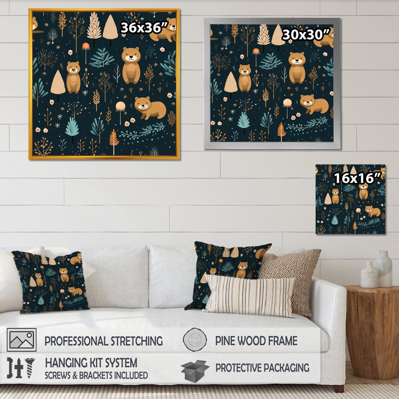 Art mural «Teady Bear Nursery - Bear 2», H 30 po x l 30 po x P 1,5 po, Cadre flottant blanc