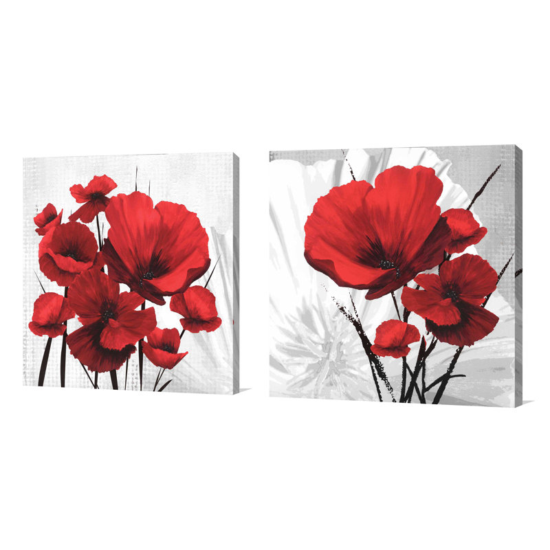 «Big Red Poppies I», ensemble de 2 impressions, H 28 po x l 56 po x P 1,5 po, Toile tendue