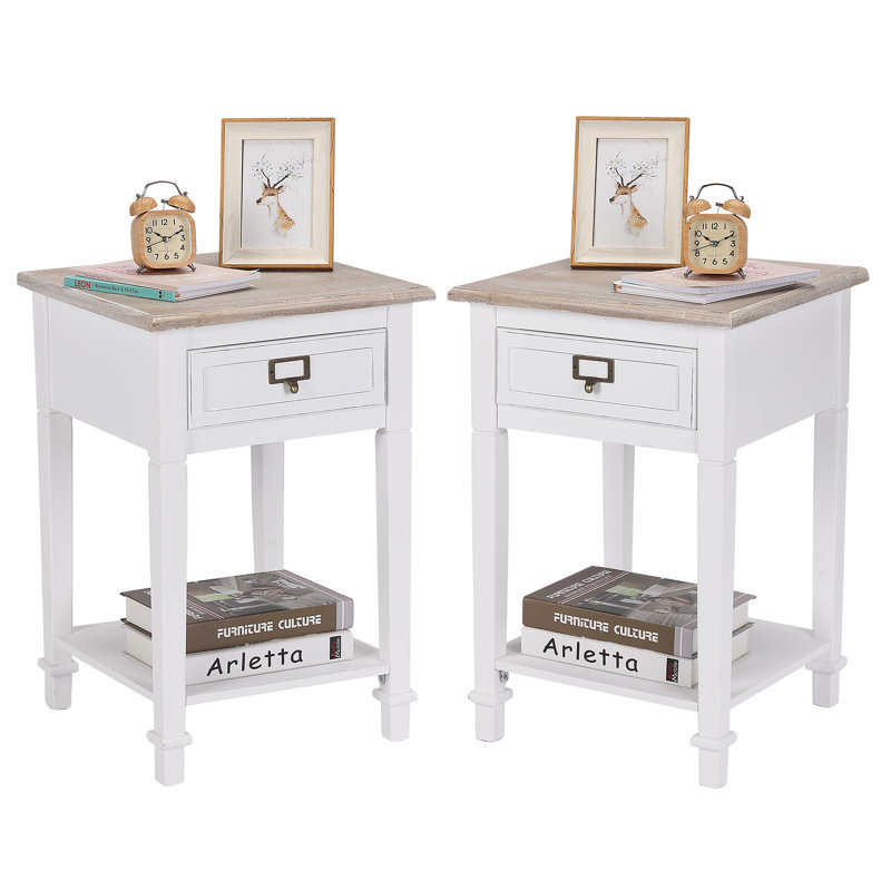  Spooner 15.9'' W Solid Wood Nightstand & End Table, White/Natural