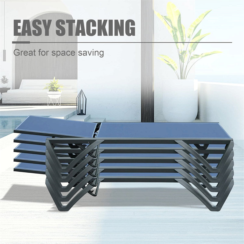 Outdoor Lounge Chair, 2 Pieces Aluminum Plastic Patio Chaise Lounge With 5 Position Adjustable Backrest And Wheels, All Weather Reclining Chair For Patio
