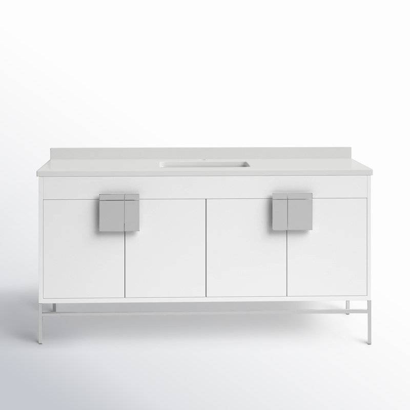 Maisie 60'' Single Bathroom Vanity with Sintered Stone Top, Matte White Paint, Black