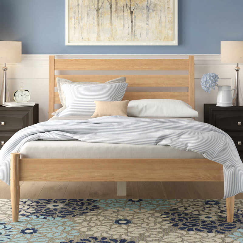 Ashlie Queen Size Solid Wood Bed, Honey Oak