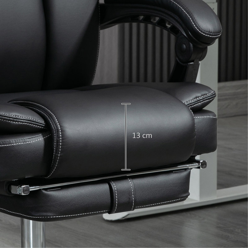 Fauteuil de massage avec 6 points de vibration, fauteuil en cuir PU inclinable et chauffant avec hauteur réglable, repose-pieds, noir