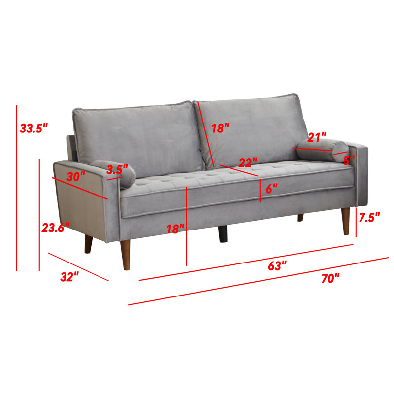 Marsai 70'' Upholstered Sofa, Gray Velvet