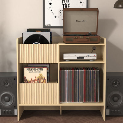 Support pour tourne-disque, support pour tourne-disque avec rangement pour vinyles jusqu'à 350 albums, support à disque avec tiroirs pour salon, bureau