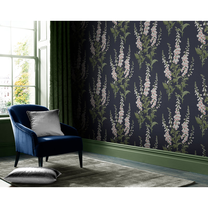 Graham & Brown Foxglove Midnight Wallpaper, Black