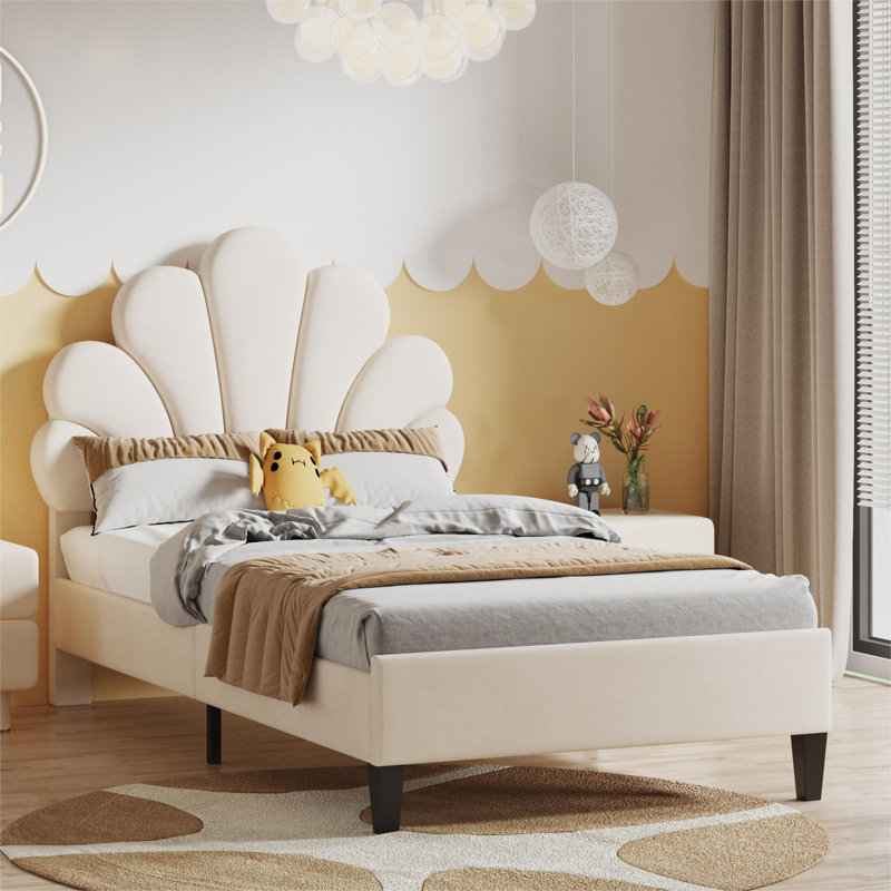 Penngrove Upholstered Bed, Beige, European Single (90 x 200cm)