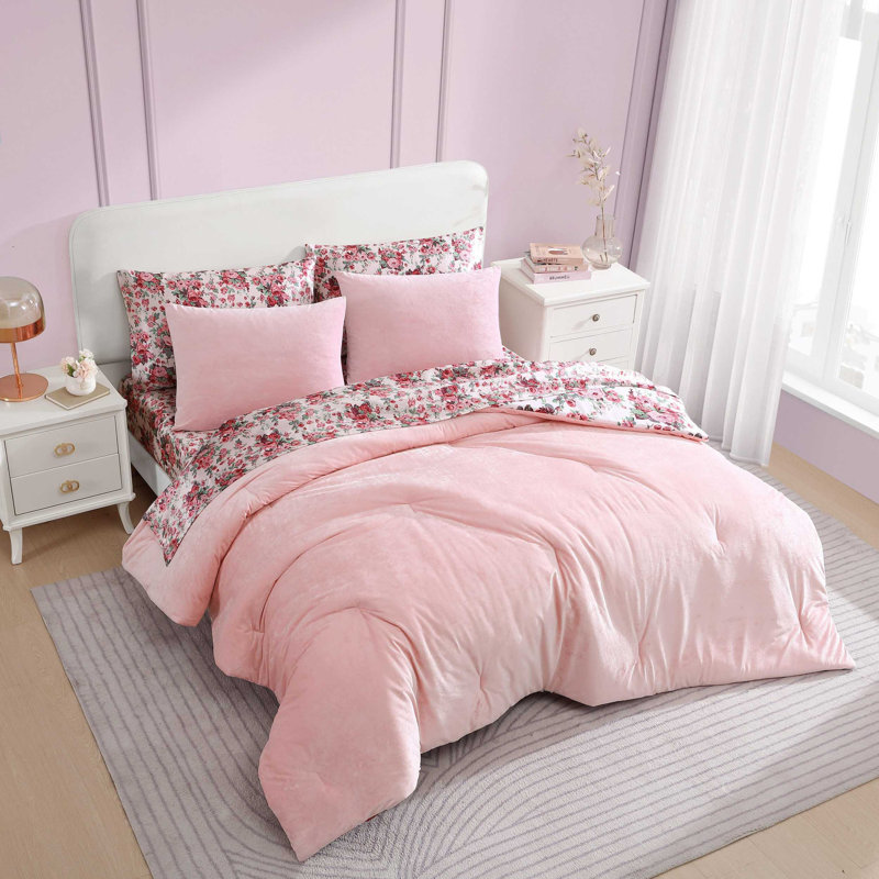 Ensemble d'édredon réversible Betsey Johnson, Édredon pour très grand lit + 2 très grandes ta, Rose
