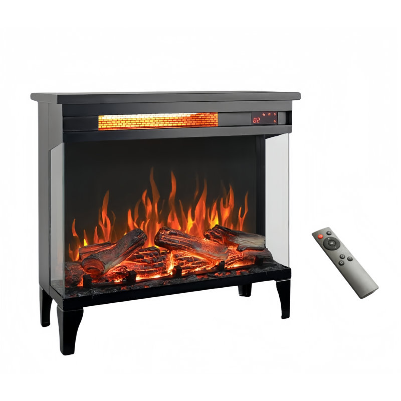 Freestanding Electric Fireplace Stove Heater With 3D Flame Effect, Brown/Gray/Black