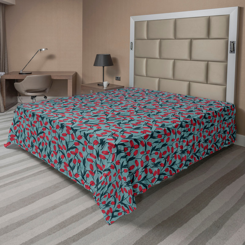 Drap plat Ambesonne Spring Season romantique tulipe fleur bleu foncé rose