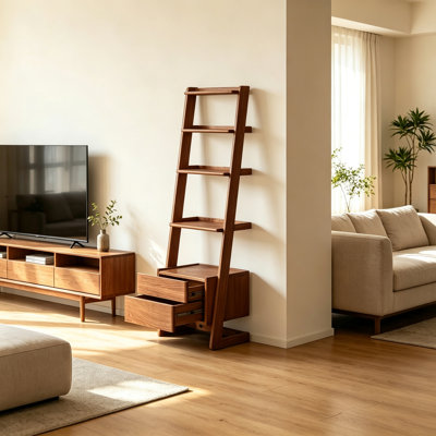Oak Ladder Style Storage Bookshelf