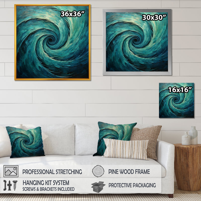 Décoration murale sarcelle Majestic Motion III - Spirales abstraites_106118, H 36 po x l 36 po x P 1,5 po