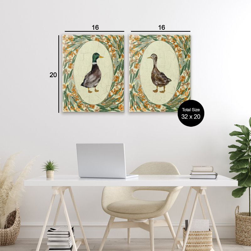 Ensemble de 2 toiles Country Country Duck Portraits, design par Yen, H 20 po x l 16 po
