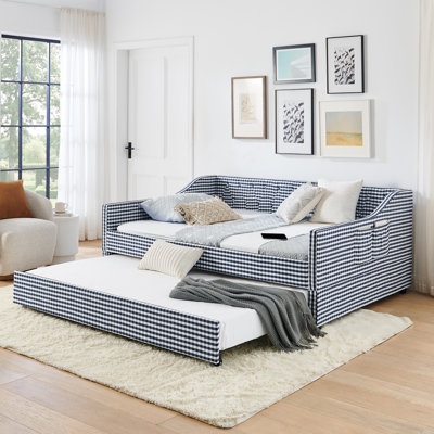 Versa Convertible Full Size Daybed with Trundle and Tufted Backrest for Kids