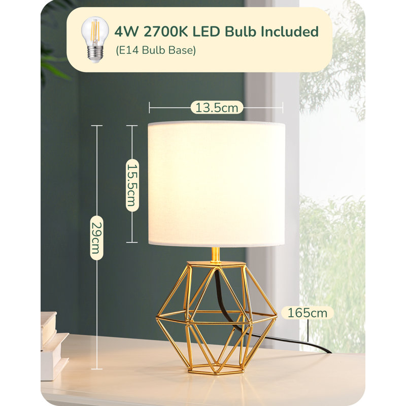 28.5cm Gold Water Drop Iron Cage Base Table Lamp with Linen Shade