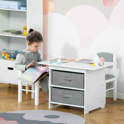 Reyer 3 Pcs Kids Table & Chairs Set w/Storage Drawers 2-4 Years White