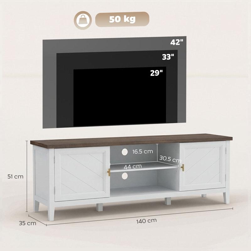 HOMCOM TV Unit for Television up to 42 Inch Farmhouse TV Cabinet White