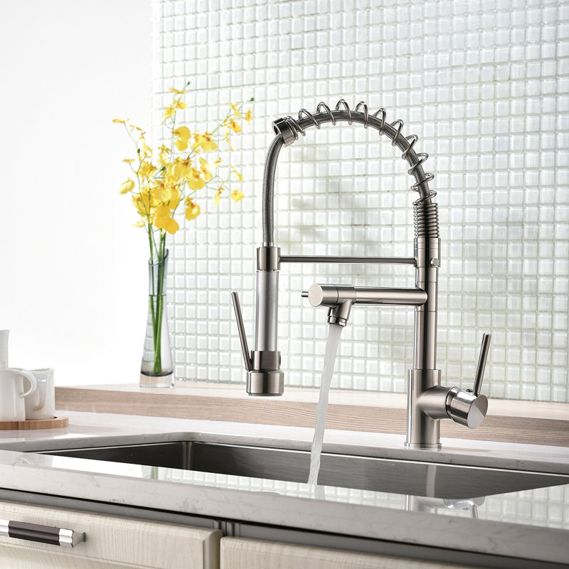 Commercial Kitchen Faucet With Pull Down Sprayer, Single Handle Single Lever Kitchen Sink Faucet, Brushed Nickel