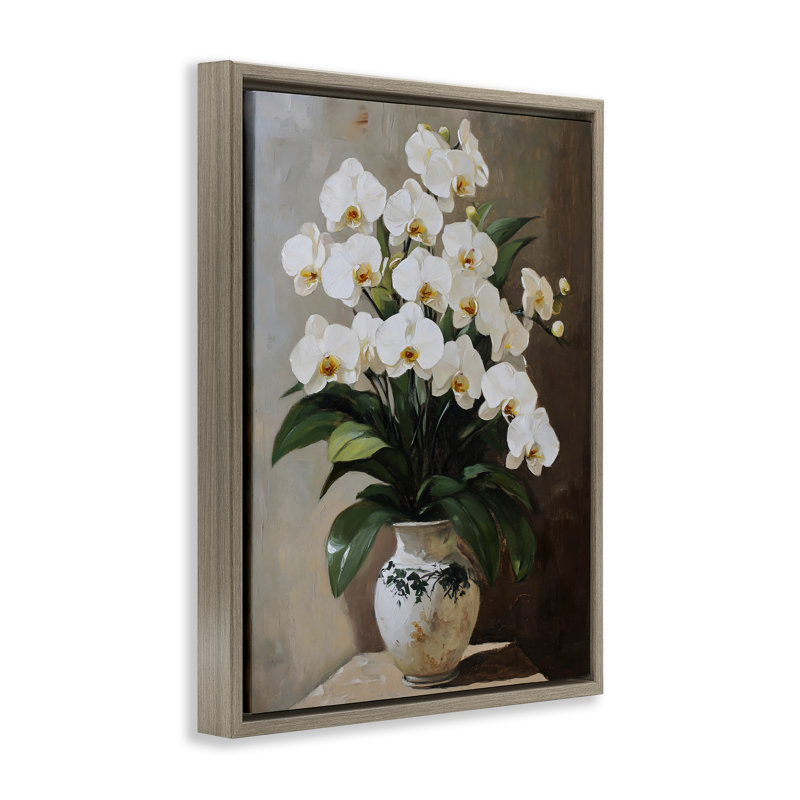 Cadre flottant Regal Orchid Arrangement, design par Franklyn Gregory, H 21 po x l 17 po, Cadre flottant orme Montalcino
