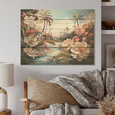 Palmiers, charme côtier I - fleurs, art mural sur bois de pin naturel