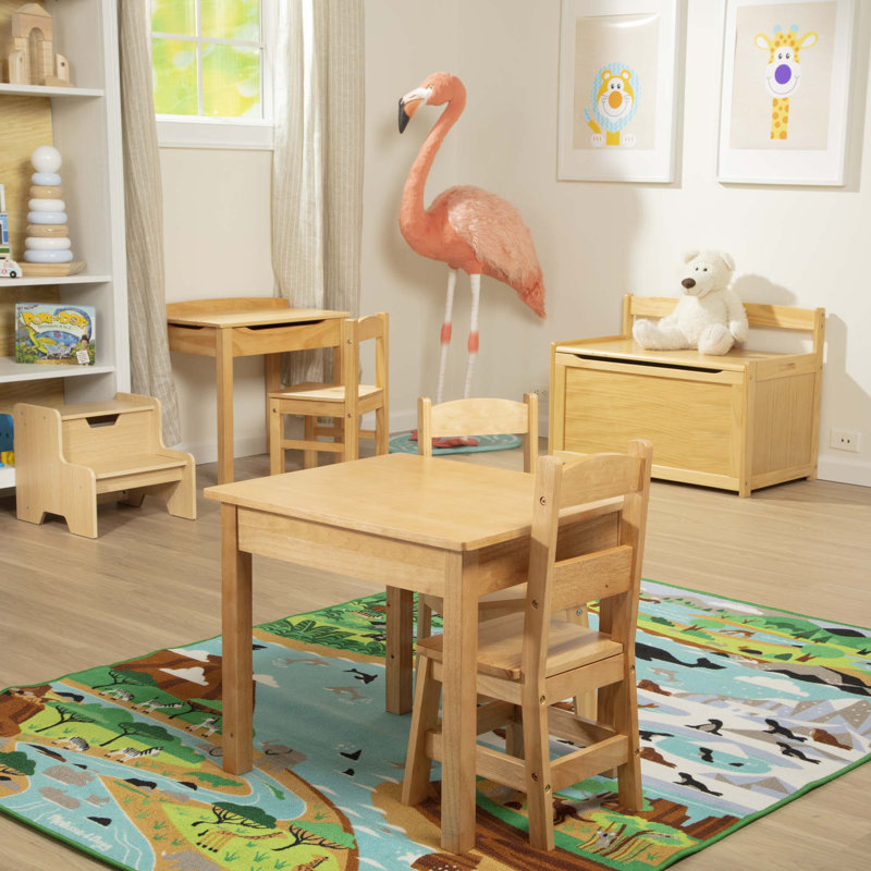 Natural Wood 3-Piece Kids Table and Chair Set