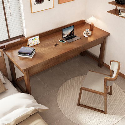 Walnut Rectangular Solid Wood Writing desk with drawers desk
