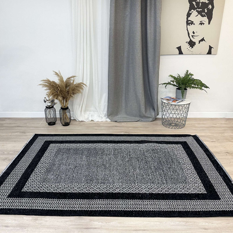 Alfa Rich Candelario Black Washable Woven Cotton Area Rugs for Living Room Bedroom Kitchen Dining, Rectangle 6'5'' x 9'5''