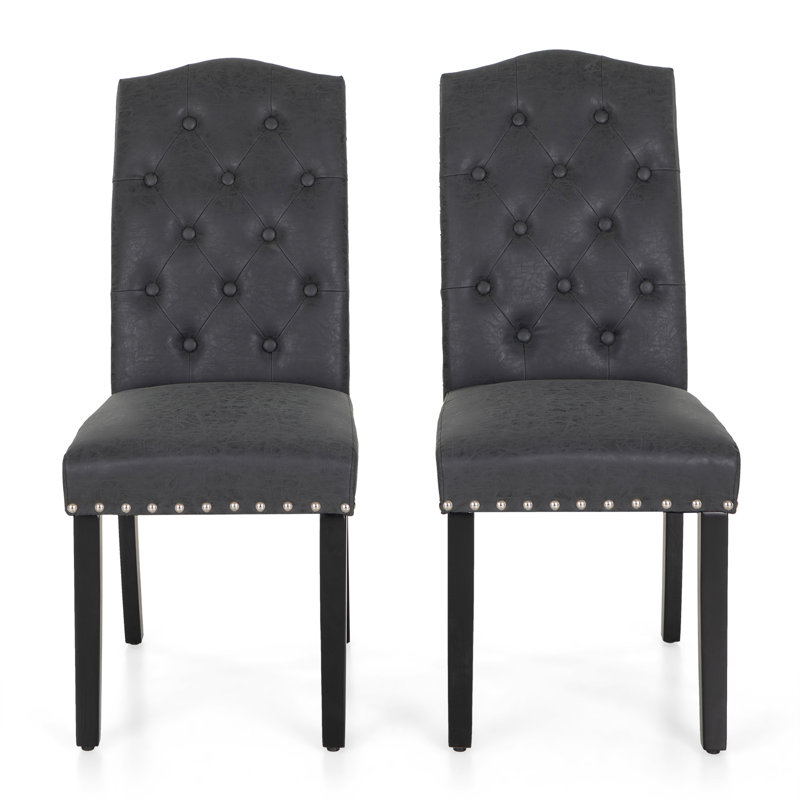 Tufted Upholstered Solid Back Dining Chair, Black, Black