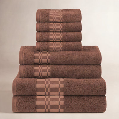 8-Piece Geometric Border Cotton Towel Set
