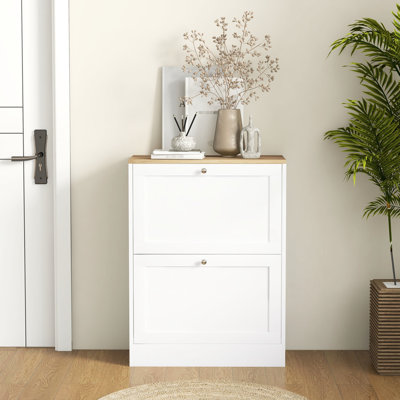 Meuble à chaussures caché moderne pour vestibule par - 2 tiroirs rabattables et tablettes réglables, pour 12 paires de rangement, rangement mince blanc avec tablettes élégantes