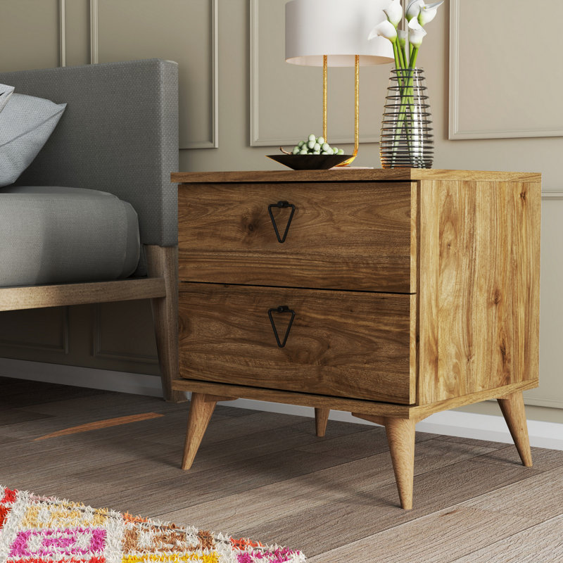 Wickenburg 52cm W Manufactured Wood Bedside Table, Walnut