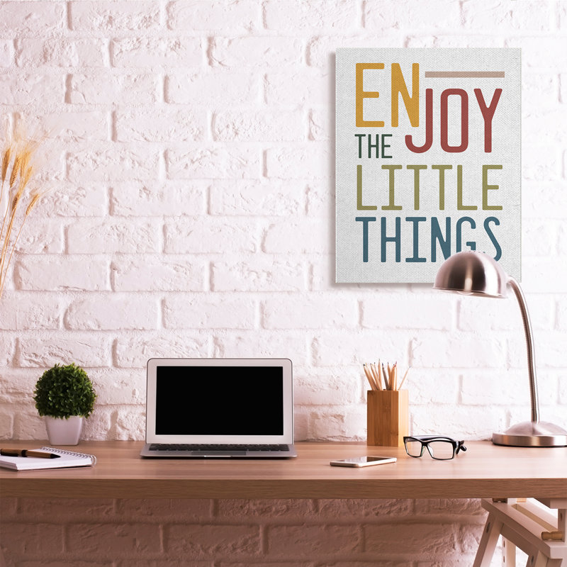 «Enjoy The Little Things», citation, typographie, bleu, rouge, H 40 po x l 30 po, Toile tendue