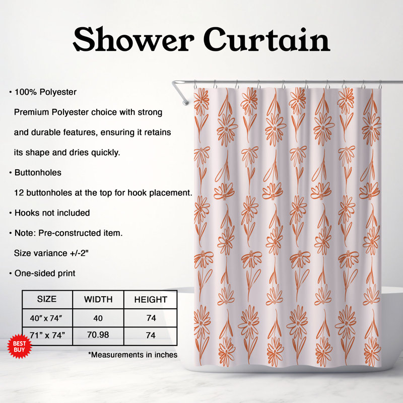 Rideau de douche standard 1 pièce Bloom, H 74 po x l 71 po
