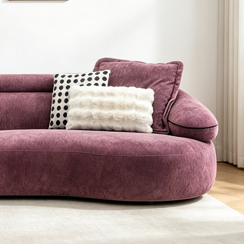 Canapé courbé de style français French, Chenille mauve